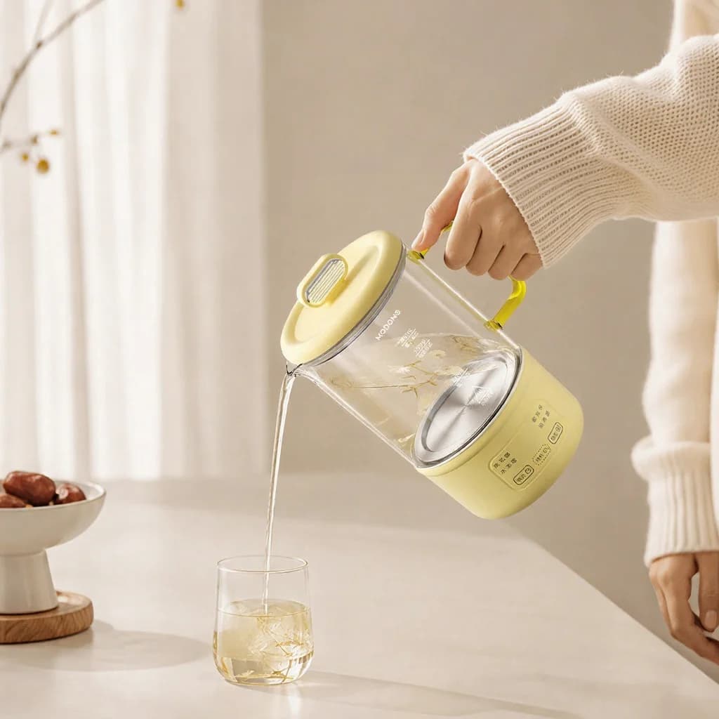 Stikla elektriskais veselības katls 600ml 500W ar siltuma uzturēšanu un taimeri