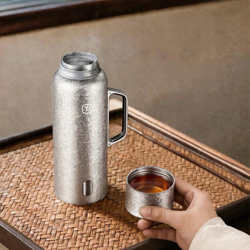 Titāna sildāma termo krūze ar rokturi 680ml dāvanu kastē