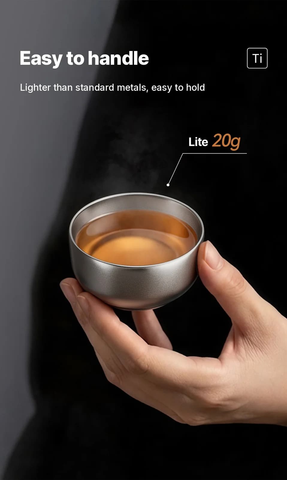 Tīra titāna Gongfu tējas krūžu komplekts 55ml, rokām darināts, vienkāršs apdare