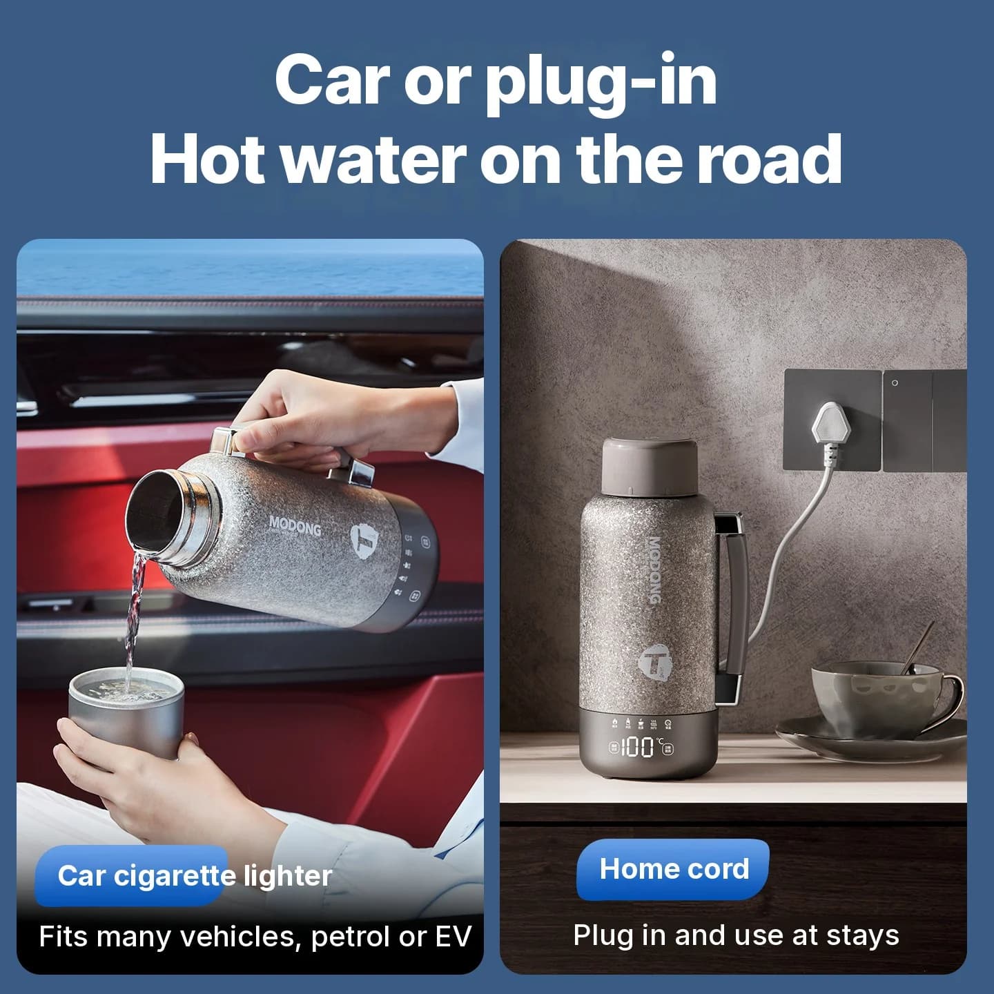 Pārnēsājams titāna elektriskais sildāmais krūze 1L, divu režīmu ceļojumu tējkanna
