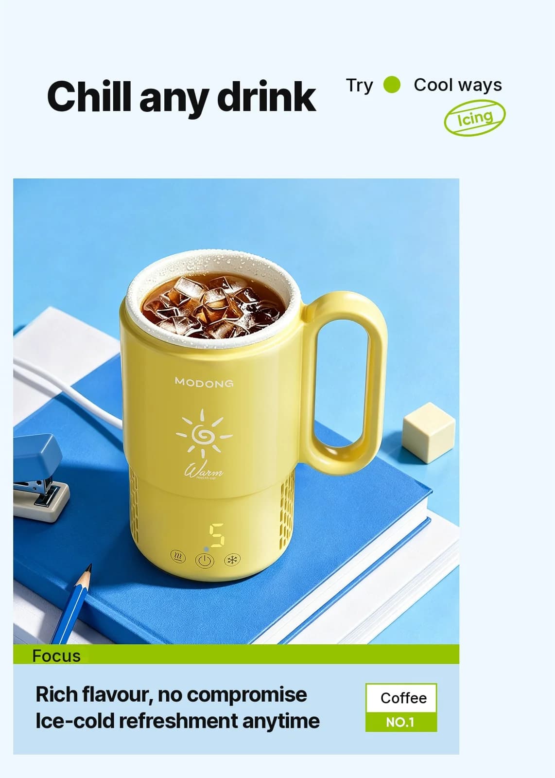 Portatīva sildīšanas un dzesēšanas krūze 450 mL 36 W skārienvadība