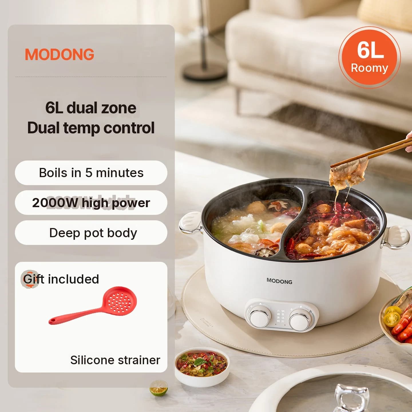 6L divzonu elektriskais karstais pods ar neatkarīgu temperatūras kontroli