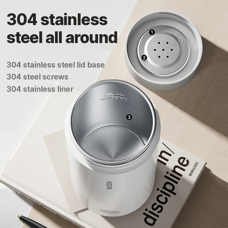 Pārnēsājams elektriskais sildāmais kauss 304 nerūsējošais tērauds 300ml 220V