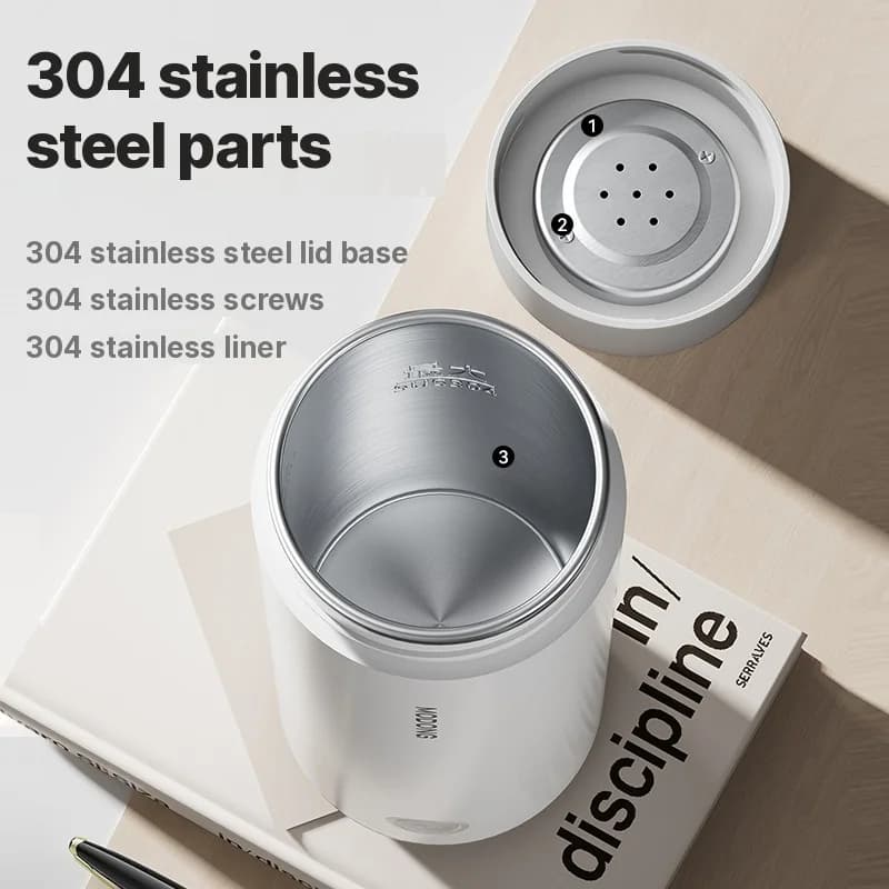 Pārnēsājama elektriskā sildāmā ūdens krūze ar 304 iekšējo trauku, 300ml