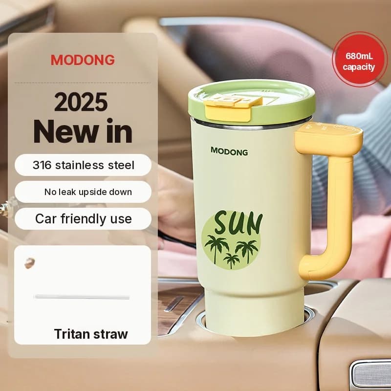 Pārnēsājama elektriskā sildāmā krūze ar 680 ml nerūsējošā tērauda iekšpusi
