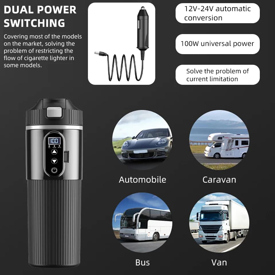 500ml 12V/24V elektriskā sildošā krūze